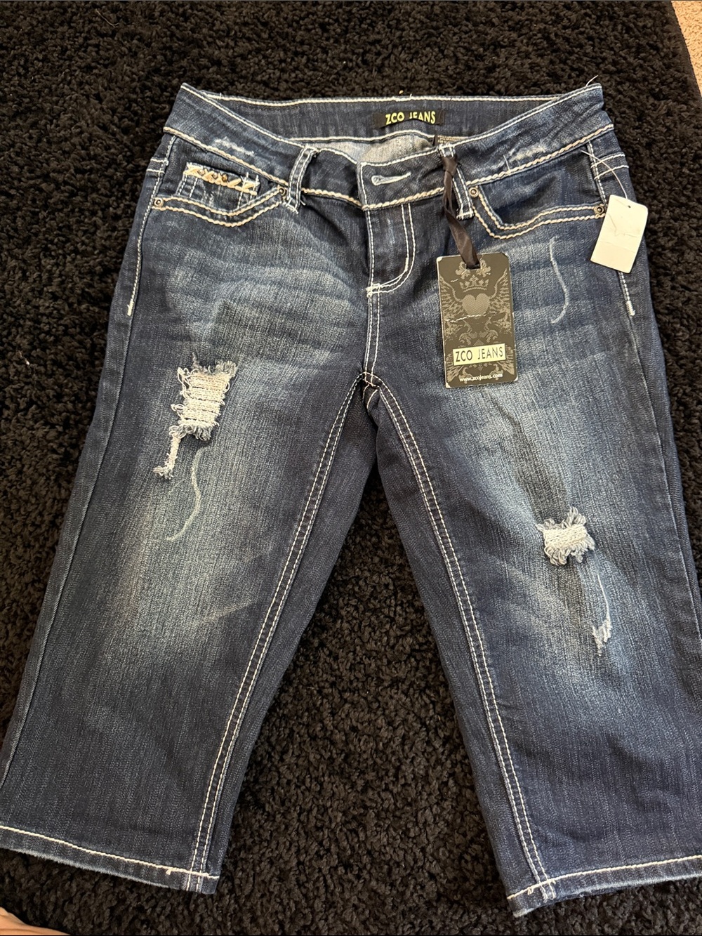 ZCO Jeans Women's Dark Blue Distressed Cropped Jeans